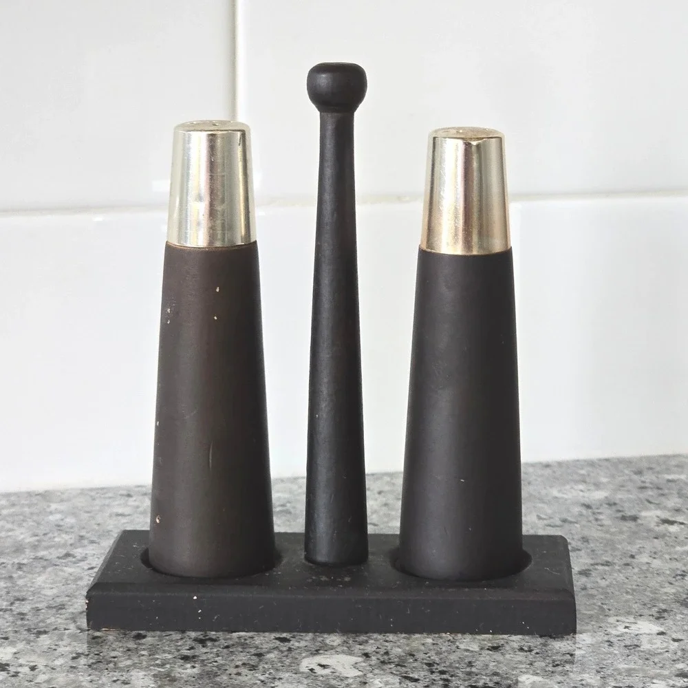Vintage MCM 3‎ pc Indiana Salt Pepper Shaker Set Brown Gold Deer Japan Rustic